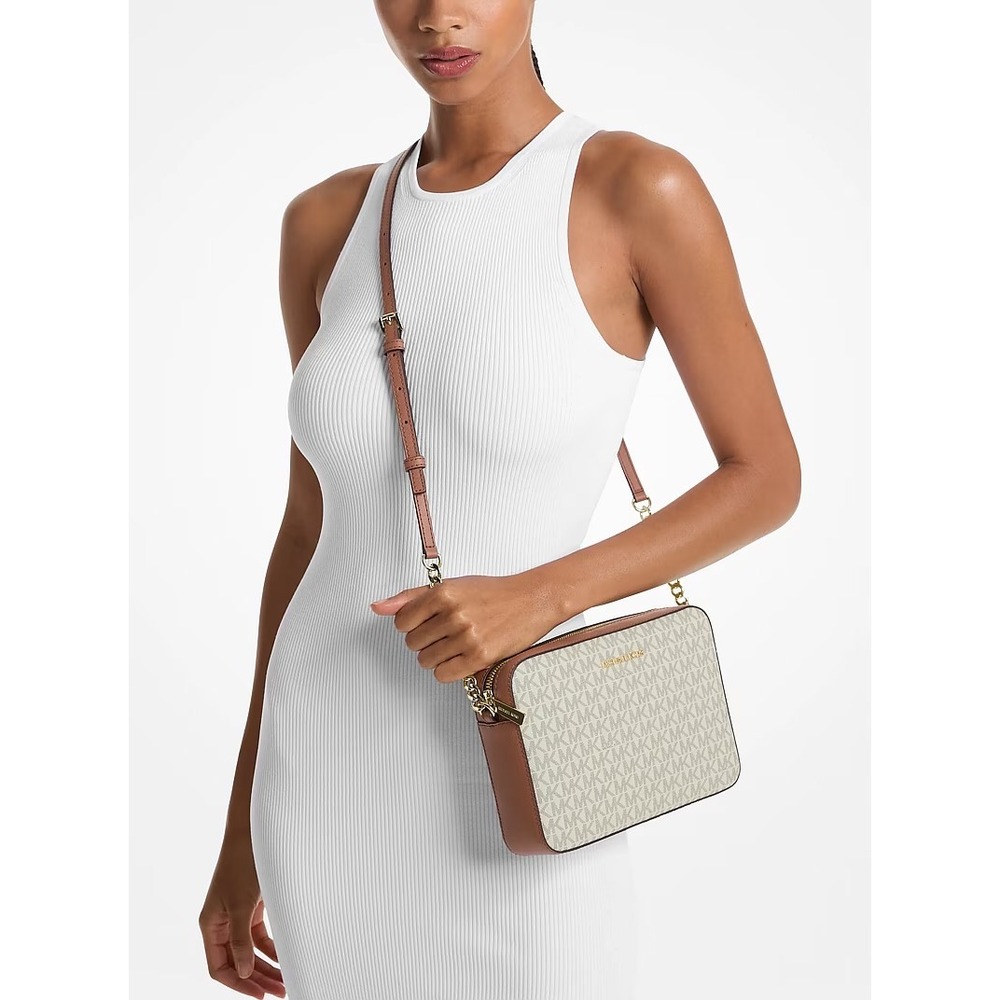 NEW Michael Kors Jet Set Large Logo Crossbody Bag Vanilla Signature Travel